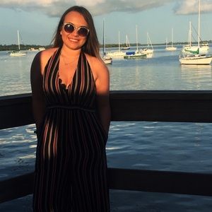 FORVER 21 Striped Backless Jumpsuit